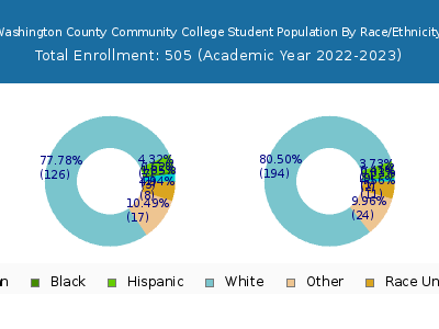 Washington County Community College 2023 Student Population by Gender and Race chart