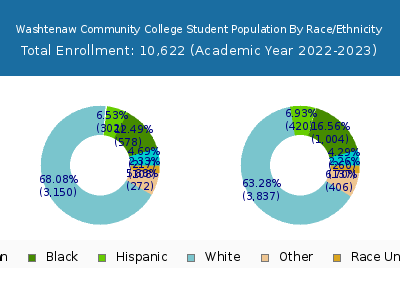 Washtenaw Community College 2023 Student Population by Gender and Race chart