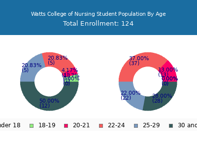 Watts College of Nursing 2025 Student Population Age Diversity Pie chart