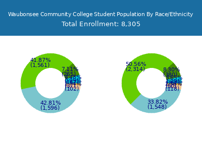Waubonsee Community College 2025 Student Population by Gender and Race chart