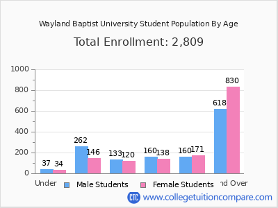 Wayland Baptist University 2025 Student Population by Age chart