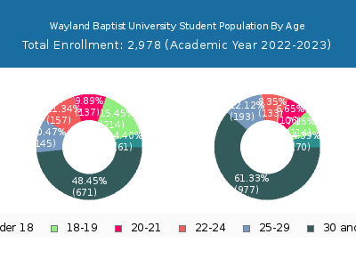 Wayland Baptist University 2023 Student Population Age Diversity Pie chart
