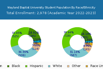 Wayland Baptist University 2023 Student Population by Gender and Race chart