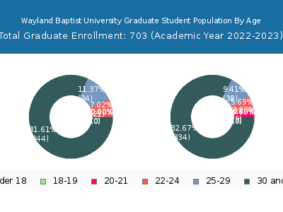 Wayland Baptist University 2023 Graduate Enrollment Age Diversity Pie chart