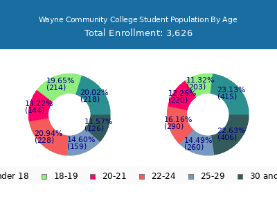 Wayne Community College 2024 Student Population Age Diversity Pie chart