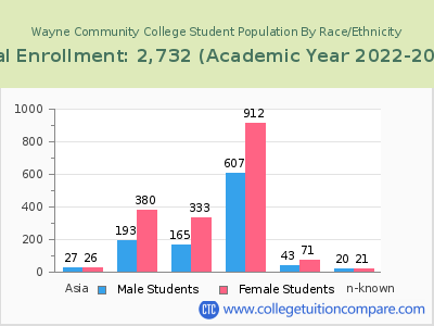 Wayne Community College 2023 Student Population by Gender and Race chart