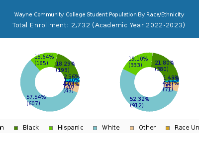Wayne Community College 2023 Student Population by Gender and Race chart