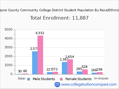 Wayne County Community College District 2025 Student Population by Gender and Race chart
