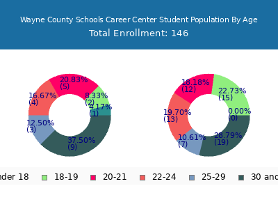 Wayne County Schools Career Center 2024 Student Population Age Diversity Pie chart