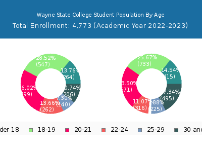 Wayne State College 2023 Student Population Age Diversity Pie chart