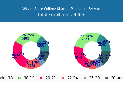 Wayne State College 2025 Student Population Age Diversity Pie chart