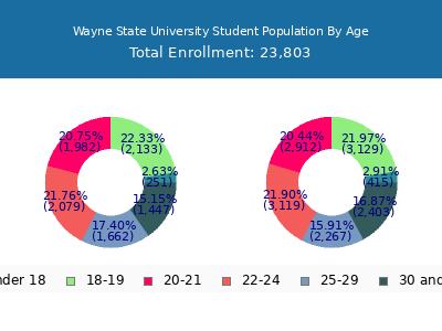 Wayne State University 2025 Student Population Age Diversity Pie chart