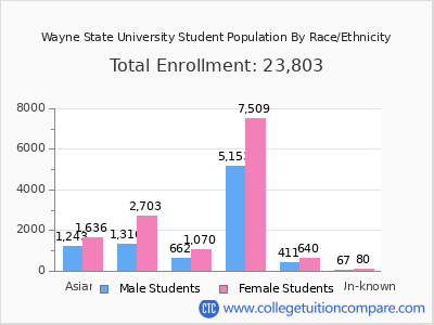 Wayne State University 2025 Student Population by Gender and Race chart