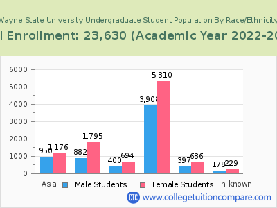 Wayne State University 2023 Undergraduate Enrollment by Gender and Race chart