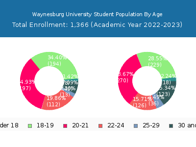 Waynesburg University 2023 Student Population Age Diversity Pie chart