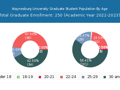 Waynesburg University 2023 Graduate Enrollment Age Diversity Pie chart