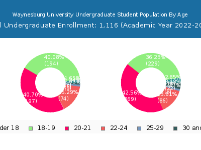 Waynesburg University 2023 Undergraduate Enrollment Age Diversity Pie chart