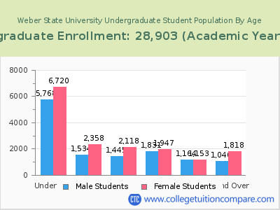 Weber State University 2023 Undergraduate Enrollment by Age chart