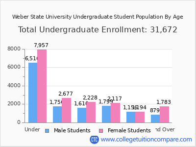 Weber State University 2025 Undergraduate Enrollment by Age chart