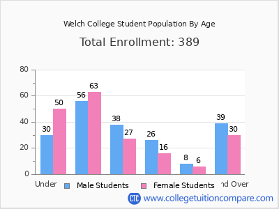 Welch College 2024 Student Population by Age chart