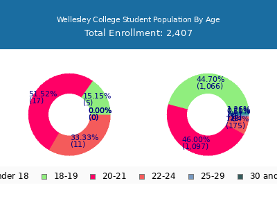 Wellesley College 2024 Student Population Age Diversity Pie chart