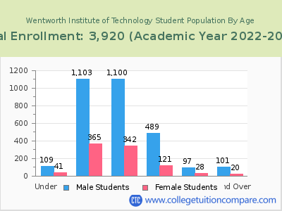 Wentworth Institute of Technology 2023 Student Population by Age chart