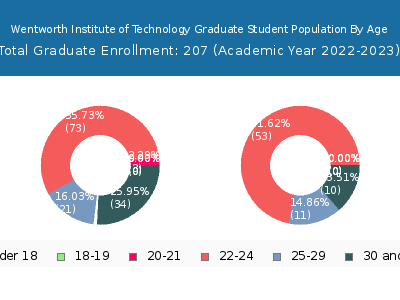 Wentworth Institute of Technology 2023 Graduate Enrollment Age Diversity Pie chart