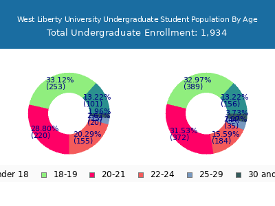West Liberty University 2024 Undergraduate Enrollment Age Diversity Pie chart
