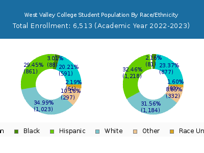 West Valley College 2023 Student Population by Gender and Race chart