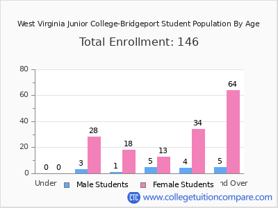 West Virginia Junior College-Bridgeport 2024 Student Population by Age chart