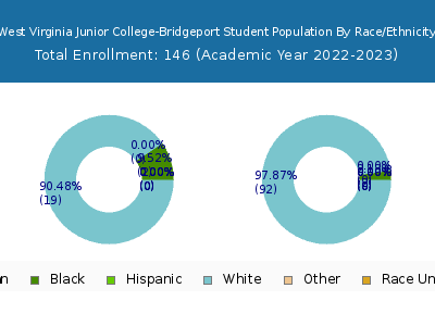 West Virginia Junior College-Bridgeport 2023 Student Population by Gender and Race chart