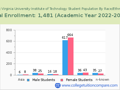 West Virginia University Institute of Technology 2023 Student Population by Gender and Race chart