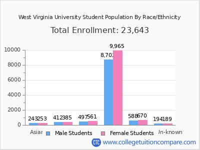 West Virginia University 2025 Student Population by Gender and Race chart