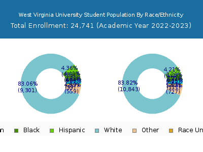 West Virginia University 2023 Student Population by Gender and Race chart