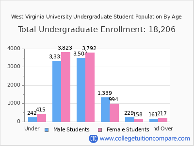West Virginia University 2025 Undergraduate Enrollment by Age chart