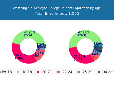 West Virginia Wesleyan College 2025 Student Population Age Diversity Pie chart