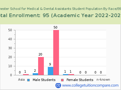 Westchester School for Medical & Dental Assistants 2023 Student Population by Gender and Race chart