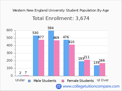 Western New England University 2025 Student Population by Age chart