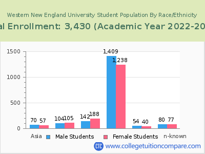 Western New England University 2023 Student Population by Gender and Race chart
