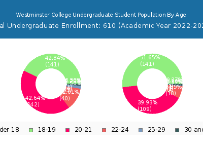 Westminster College 2023 Undergraduate Enrollment Age Diversity Pie chart