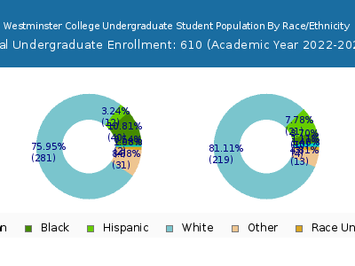 Westminster College 2023 Undergraduate Enrollment by Gender and Race chart