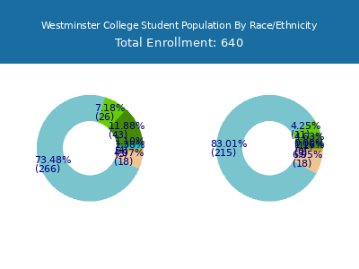 Westminster College 2025 Student Population by Gender and Race chart