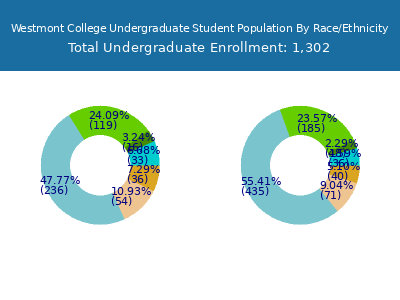 Westmont College 2025 Undergraduate Enrollment by Gender and Race chart