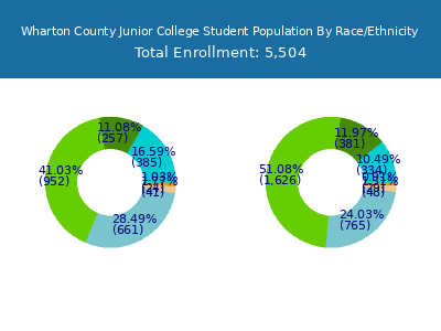 Wharton County Junior College 2025 Student Population by Gender and Race chart