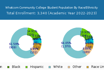 Whatcom Community College 2023 Student Population by Gender and Race chart