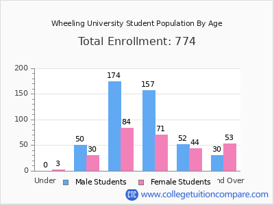 Wheeling University 2024 Student Population by Age chart
