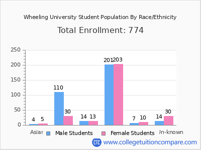 Wheeling University 2025 Student Population by Gender and Race chart