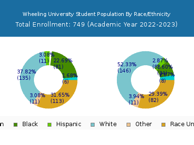 Wheeling University 2023 Student Population by Gender and Race chart