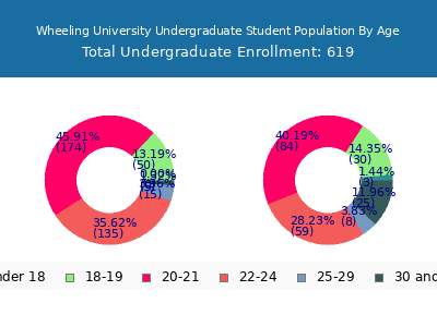 Wheeling University 2024 Undergraduate Enrollment Age Diversity Pie chart
