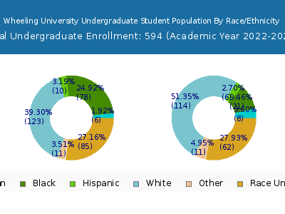 Wheeling University 2023 Undergraduate Enrollment by Gender and Race chart